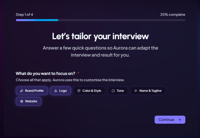 Aurora onboarding form interface